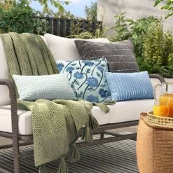 10"x17" Pin Stripe Rectangular Outdoor Lumbar Pillow - Room Essentials™ Black