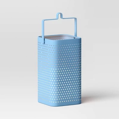 10"x5.93" Pillar Iron Outdoor Lantern Candle Holder - Room Essentials™ Blue 2 10"x5.93" Pillar Iron Outdoor Lantern Candle Holder - Room Essentials™ Blue - Image 2