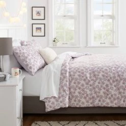 Reversible Microfiber Printed Comforter Ivory/Light Purple Floral - Room Essentialsā¢