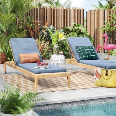 78"x22" Outdoor Chaise Lounge Cushion Quilted Blue - Room Essentials™ 1 78"x22" Outdoor Chaise Lounge Cushion Quilted Blue - Room Essentials™