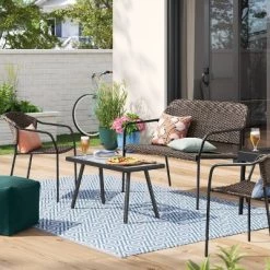 Glass Rectangle Outdoor Patio Coffee Table Black - Room Essentials™