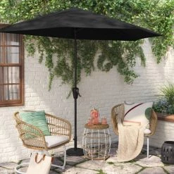 8.83'x7.81' Half-Circle Outdoor Patio Market Umbrella with Black Pole - Room Essentials™