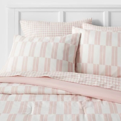 Dash Stripe Printed Microfiber Reversible Comforter & Sheets Set Ivory/Light Pink - Room Essentials™ 10 Dash Stripe Printed Microfiber Reversible Comforter & Sheets Set Ivory/Light Pink - Room Essentials™ - Image 10