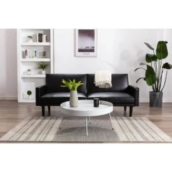 Faux Leather Futon Sofa with Arms Black - Room Essentials™