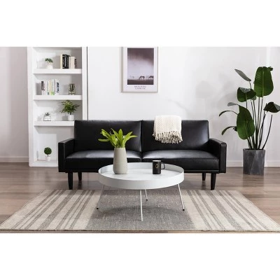 Faux Leather Futon Sofa with Arms Black - Room Essentials™ 1 Faux Leather Futon Sofa with Arms Black - Room Essentials™