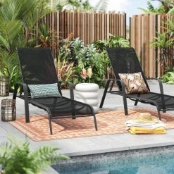 Sling Stacking Steel Outdoor Patio Chaise Lounge Black - Room Essentials™