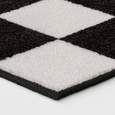 4'x5'5" Washable Small Checker Accent Rug Charcoal and Ivory - Room Essentials™ 2 4'x5'5" Washable Small Checker Accent Rug Charcoal and Ivory - Room Essentials™ - Image 2