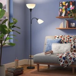 Torchiere with Task Light Floor Lamp - Room Essentials™ Black