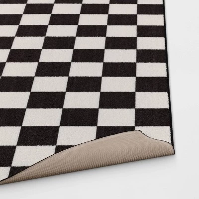4'x5'5" Washable Small Checker Accent Rug Charcoal and Ivory - Room Essentials™ 3 4'x5'5" Washable Small Checker Accent Rug Charcoal and Ivory - Room Essentials™ - Image 3