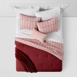 Grid Print Reversible Decorative Comforter Set with Throw - Room Essentials™ Light Pink/maroon 10 Grid Print Reversible Decorative Comforter Set with Throw - Room Essentials™ Light Pink/maroon -Room Essentials Sales Store GUEST d4426a38 c469 4dcd 9a2f 9b36957fd4fa