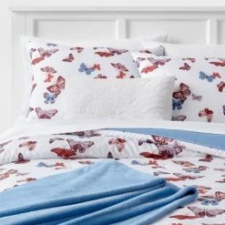 Butterfly Print Microfiber Decorative Bed Set with Throw Blue/Red/White - Room Essentials™ -Room Essentials Sales Store GUEST e00afba5 a714 4928 90f7 d5171afd96c9 1