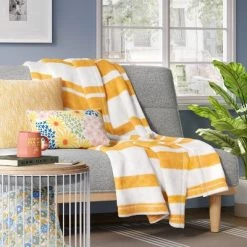Printed Plush Striped Throw Blanket - Room Essentials⢠Yellow