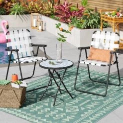 Glass Round Printed Folding Outdoor Portable Side Table Blue - Room Essentials™