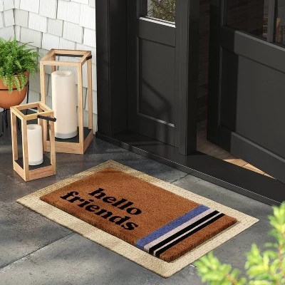 1'4"x2'4" Hello Friends Rectangular Outdoor Door Mat Multicolor - Room Essentials™ 1 1'4"x2'4" Hello Friends Rectangular Outdoor Door Mat Multicolor - Room Essentials™