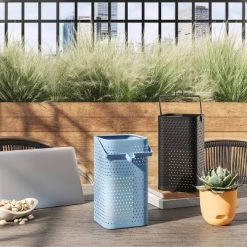 10"x5.93" Pillar Iron Outdoor Lantern Candle Holder - Room Essentials™ Blue